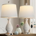 thumbnail image 1 of Traditional Table Lamps Set of 2, Bedside Touch Lamp with USB C+A Charging Ports, Rustic Farmhouse Table Lamps for Living Room Bedroom, Side Table Lamp with White Fabric Shade, Antique Grey, 1 of 9