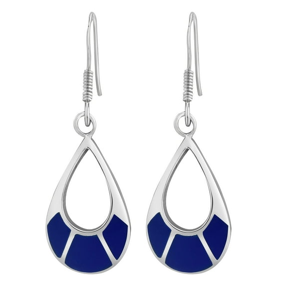 Traditional Teardrop Blue Lapis Inlay Sterling Silver Dangle Earrings