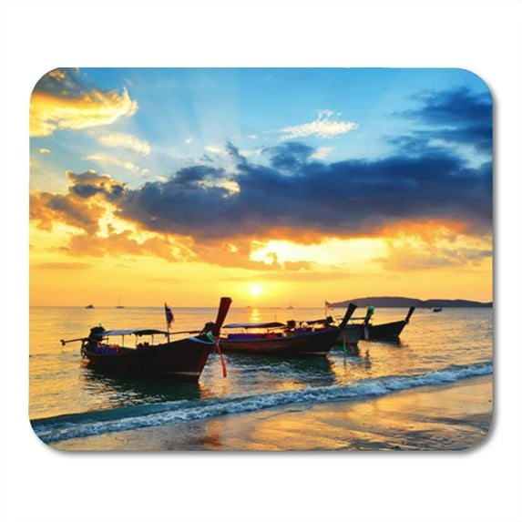 Traditional Thai Boats at Sunset Beach Ao Nang Krabi Mousepad Mouse Pad Mouse Mat 9x10 inch