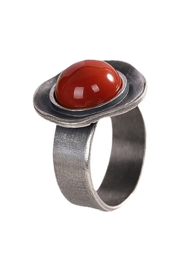 Traditional Thai Silver Rings Featuring Vibrant Nanhong Agate Ergonomic Long Wear