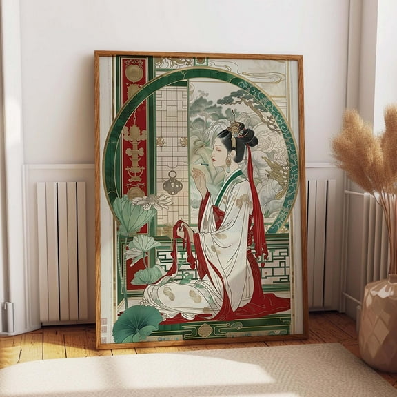 Traditional Thai Woman Print - Red And Green Palette Oriental - Classical Thailand Artwork Wall Art, Modern Wall Decor, 12x18 UNFRAMED