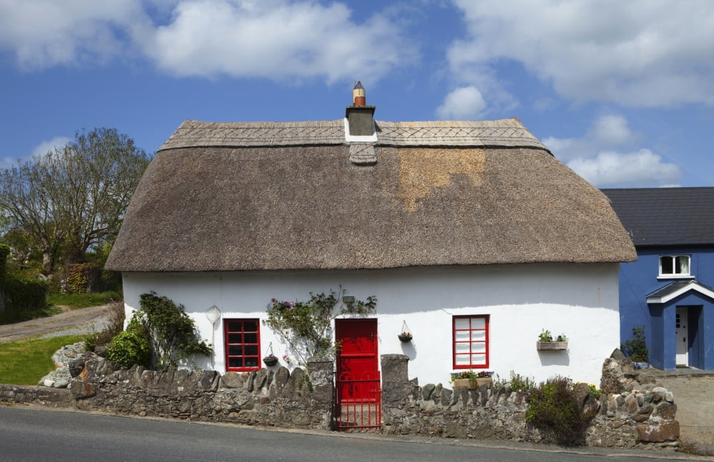 Traditional Thatched Cottage in Annstown Part of the Copper Coast Geopark County Waterford Ireland Canvas Art - Panoramic Images (24 x 18)