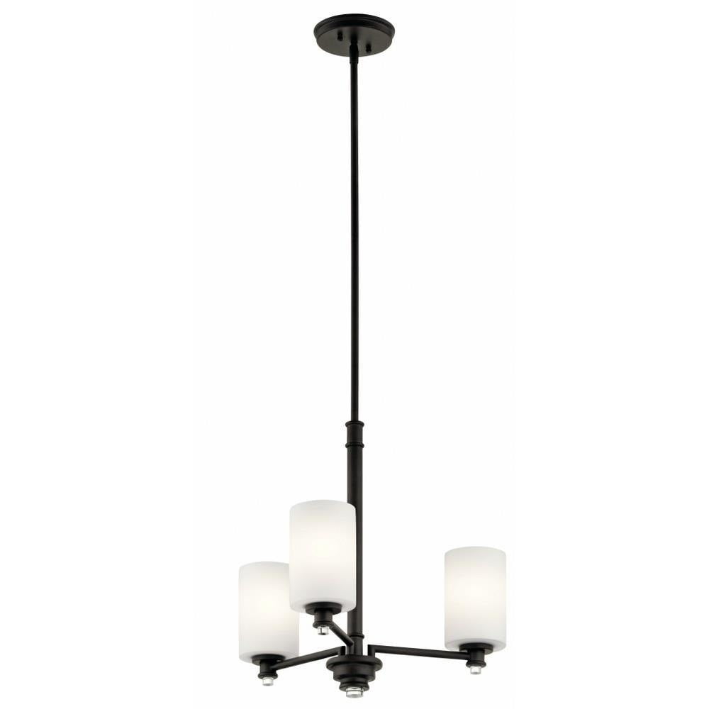Mini Distressed Bronze 3-Light Candle Chandelier with Cream Shades