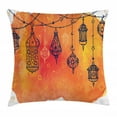 thumbnail image 1 of Traditional Throw Pillow Cushion Cover, Islamic Lanterns Garland Arabesque Middle Eastern Oriental Artwork, Decorative Square Accent Pillow Case, 20 X 20 Inches, Orange Vermilion Black, by Ambesonne, 1 of 2