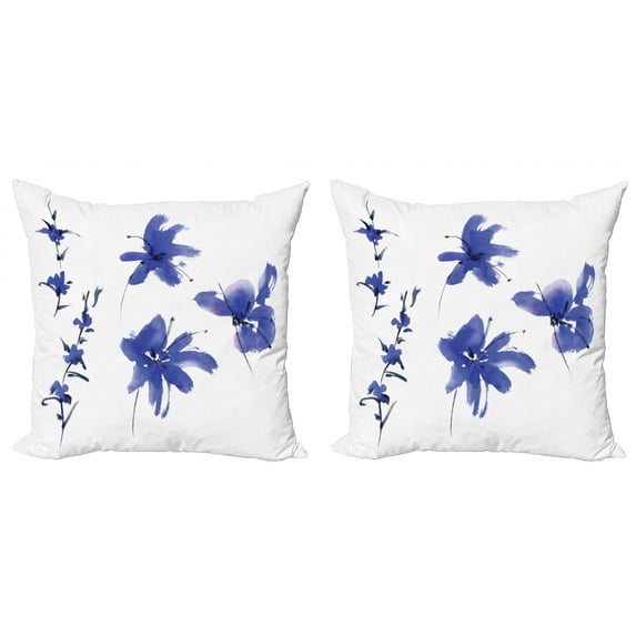 Ambesonne Flower Throw Pillow Cover 2 Pack, Oriental Art, 16", Dark Violet