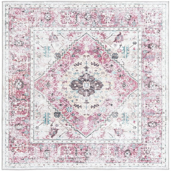 Traditional Tira Collection Area Rug 5' Square - Light Coral-Pink