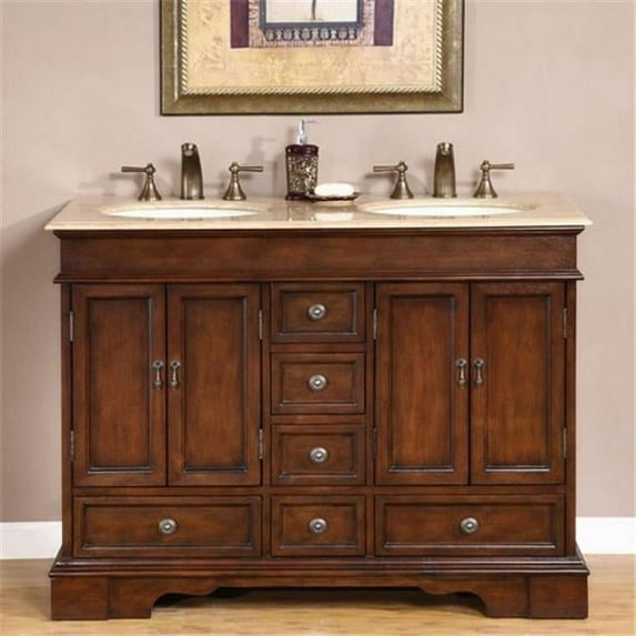 Traditional Travertine Bathroom Vanity- Double Sink - 48 in. Wide