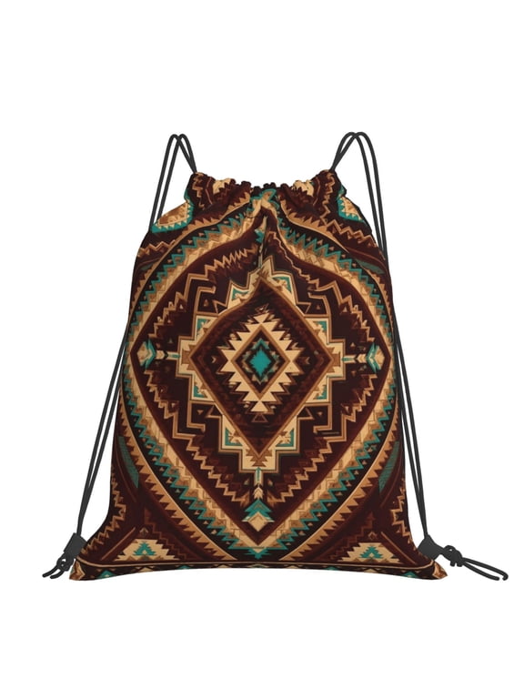 Traditional Tribal Inspired Pattern Large Drawstring Backpack Casual Cinch Sack Bag Backpack for Sports Hiking Travel Gym