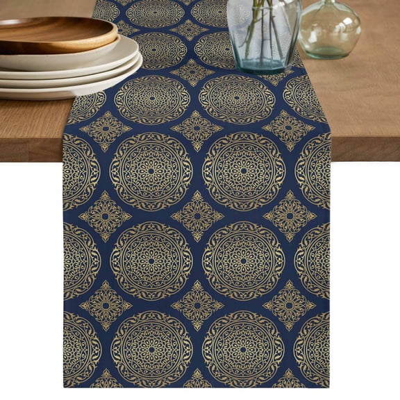 Traditional Tribe Table Runner 48 Inches, Retro Rustic Morocco Pattern Bed Runner Dresser Scarves Tabletop for Indoor Outdoor Parties/Ceremony/Banquet, 13" x 48"