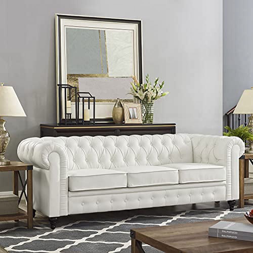 Modern Quality Chesterfield Faux Leather 3 Seater Sofa, Tufted, Rolled Arm,  White - Walmart.com, image size:1000x1000