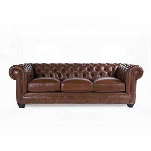 Traditional Tufted Leather Chesterfield Nailhead Sofa - Superior Strength & Soft Feel