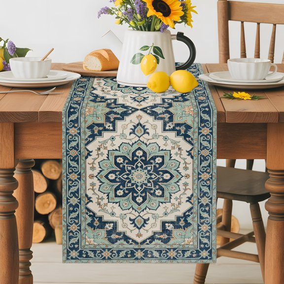 Traditional Turkish Floral Table Runner 36 Inches Long, Vintage Mint Green Geometric Table Runners Tabletop Scarf Kitchen Dining Tables Decoration for Home Party Indoor Outdoor