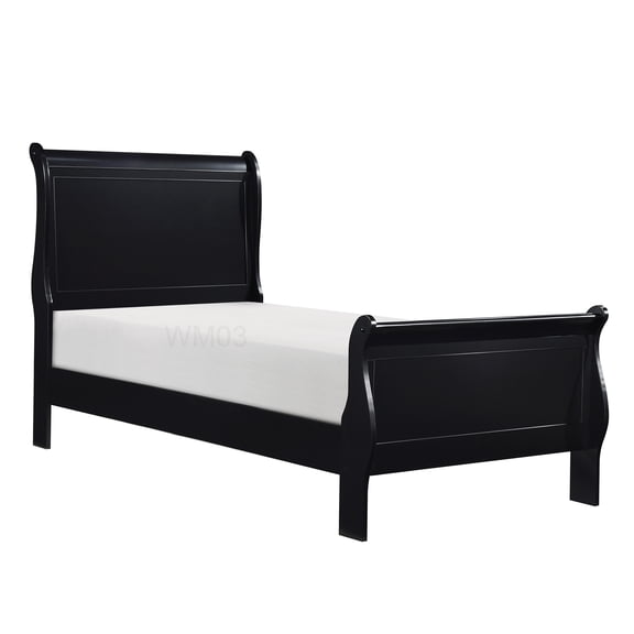 Traditional Twin Bed Frame with Curved Headboard, Solid Wood Sleigh Bed Design for Classic Bedroom Furniture