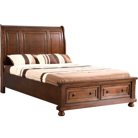 Traditional Twin Wood Bed Frame with Headboard and Footboard, Classic Cherry Finish for Bedroom