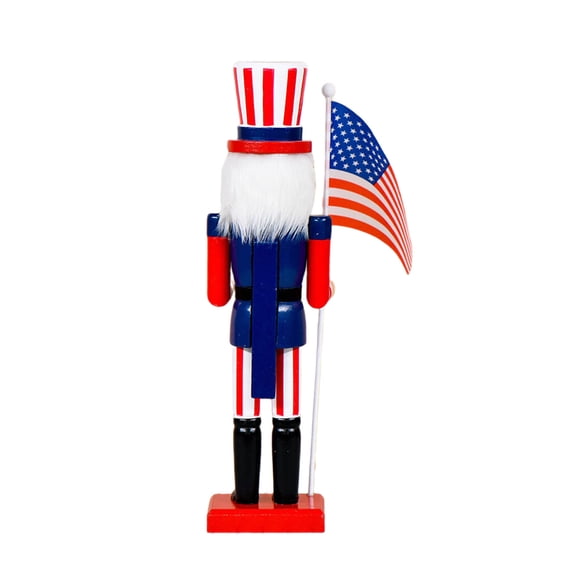 Traditional US Flag Themed Nutcrackers Figurine Strong Wooden Soldier Sculpture Perfect For Independence Day Display