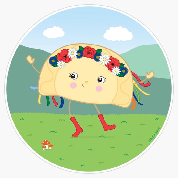 Traditional Ukrainian Folk Dancing Varenyk Perogy Potato Dumpling Cartoon Costume Decal For Car Sticker