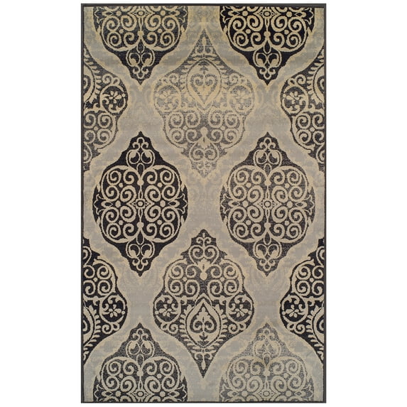 Traditional Ultra-Soft Damask Medallion Polyproplyene Indoor Area Rug by Blue Nile Mills - 4' x 6', Gray