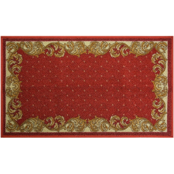 Traditional Veronica Border French Design Mat Red Color Printed Slip Skid Resistant Rubber Back (Red, 18"x30" Mat')