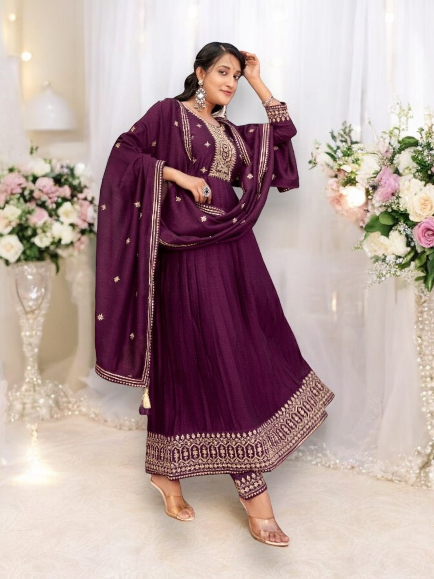 Fancy Work Traditional Vichitra Silk Salwar Suit with Fancy Work-Ethnic Wear for ...