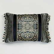 Traditional Virtuoso Beaded Tassel Midnight Blue Rectangle Pillow