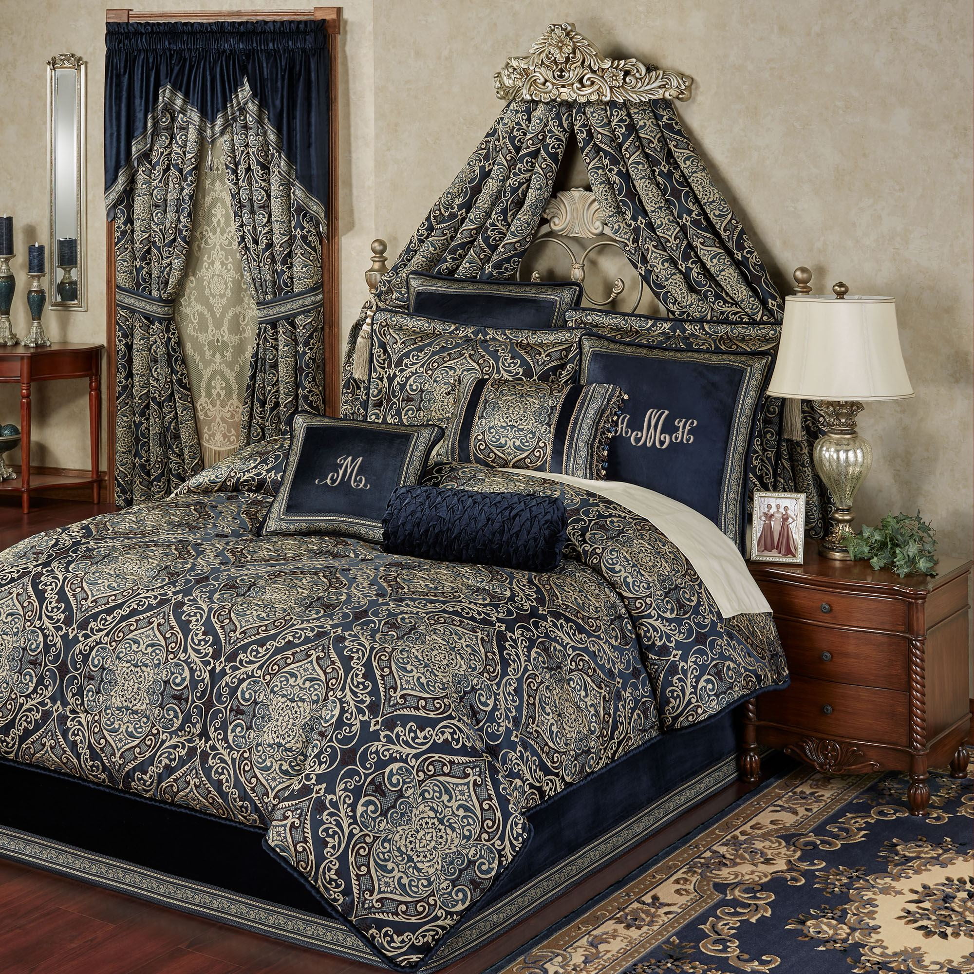 DIVINER ネイビー パターンセット Traditional Virtuoso Jacquard Woven Midnight Blue Oversized