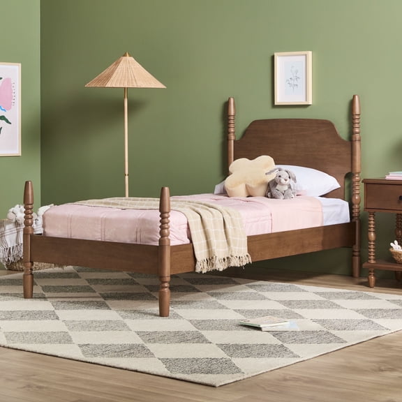 Traditional Walker Edison Easy Assembly Solid Wood Vivienne Twin Bed - Dark Brown
