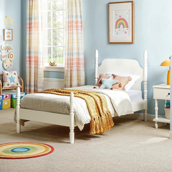 Traditional Walker Edison Easy Assembly Solid Wood Vivienne Twin Bed - White