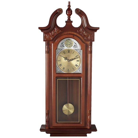 Traditional Wall Clock with Swinging Pendulum, Cherry Oak Finish, 4 Chime Options and 12-Hour Sleep Mode