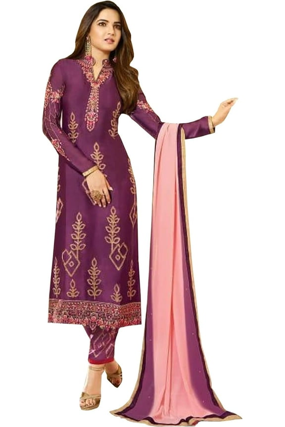Traditional Wear Indian Pakistani Designer Shalwar Kameez Trouser Pant Dress ( Purple, 4XL - 50 )
