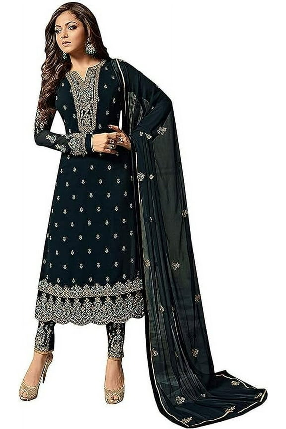 Traditional Wear Pakistani Designer Shalwar Kameez Suits Indian Churidar Outfits ( Blue, XL - 44 )