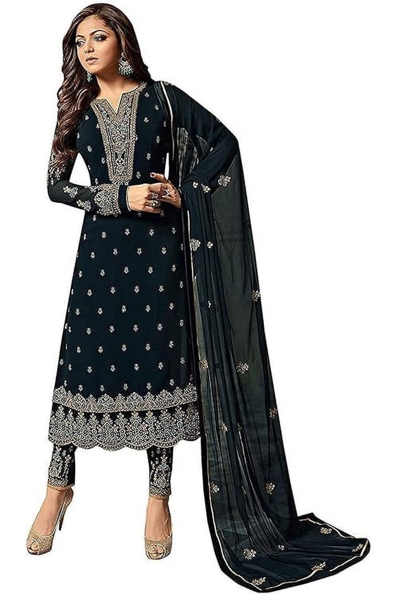 Traditional Wear Pakistani Designer Shalwar Kameez Suits Indian Churidar Outfits ( Blue, XXS - 34 )