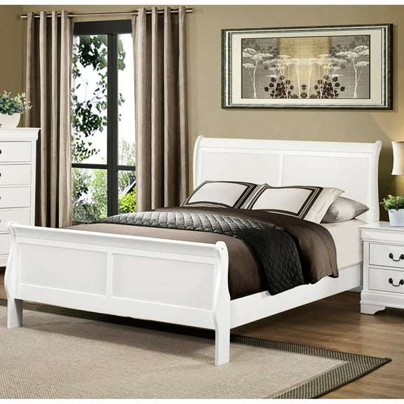 Traditional White Bedroom , Full Size With Design Rails Bed, Classic Style
