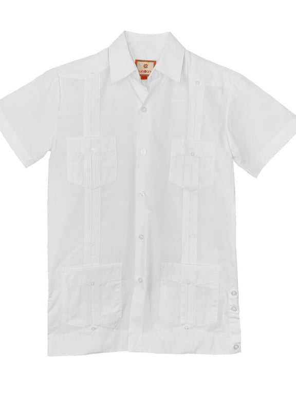 Traditional White Cotton Guayabera for Kids, Short Sleeve Size 6