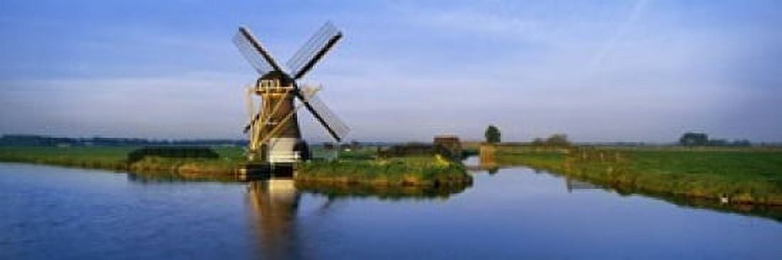Traditional Windmill On The Waterfront Netherlands Canvas Art - Panoramic Images (18 x 6)