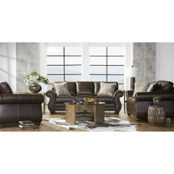 Traditional With A Twist Faux Leather - Deep Upholstered Living Room Nailheads