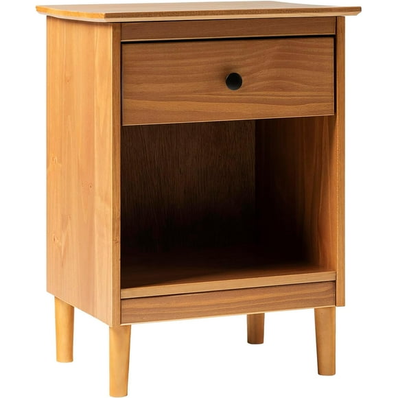 Traditional Wood 1 Drawer Nightstand Side Table Bedroom Storage Drawer and Shelf Bedside End Table, 18 Inch, Caramel