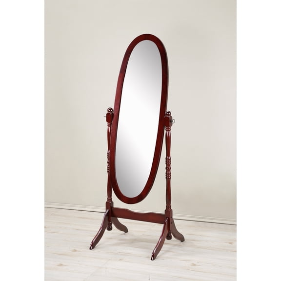 Traditional Wood Cheval Floor Mirror with Cherry Finish
