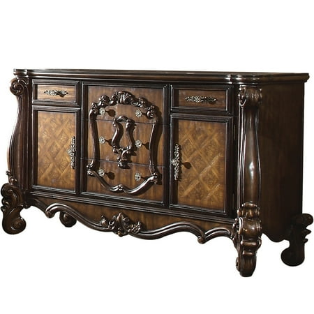 Traditional Wooden Dresser with 5 Drawers and 2 Cabinets, Brown