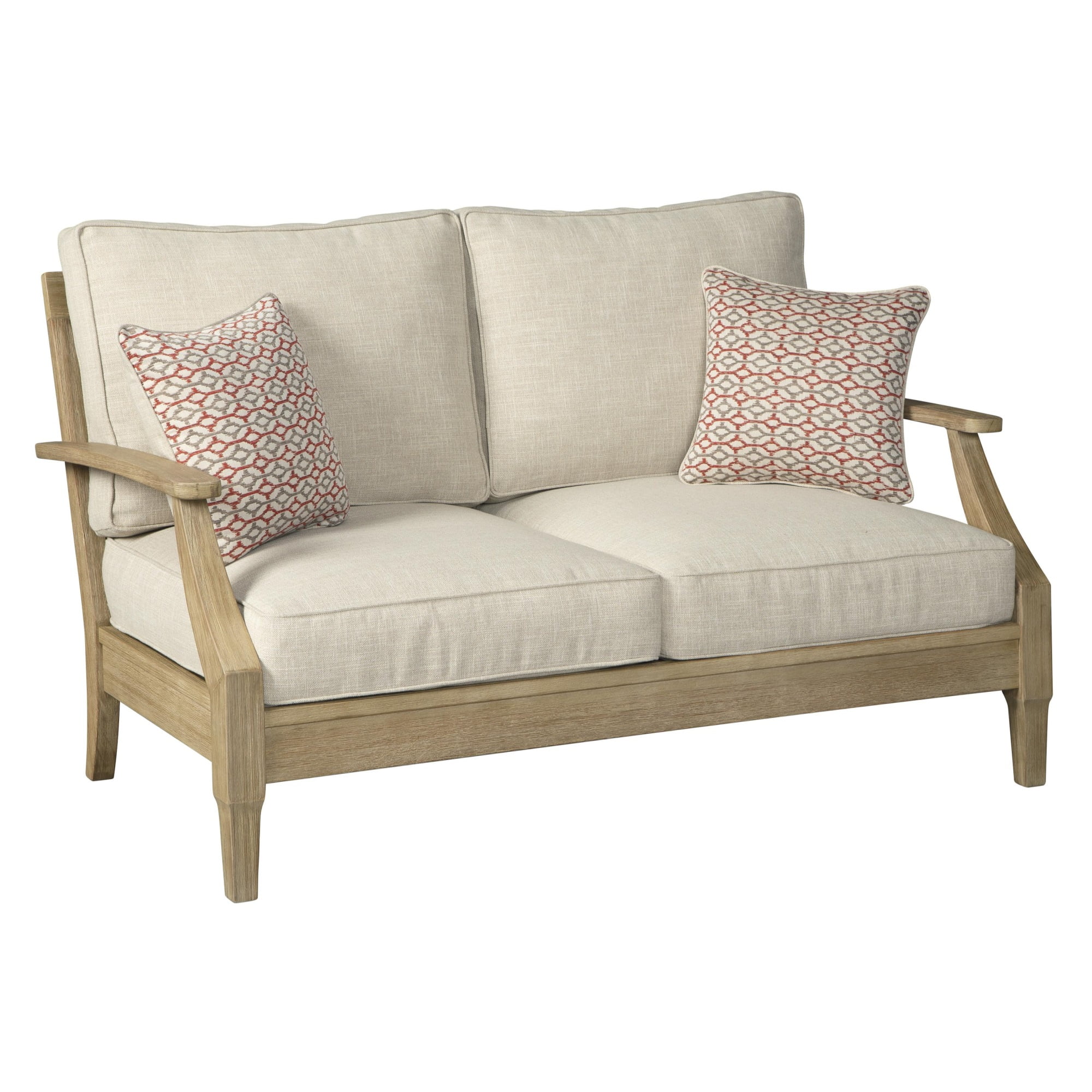Beige Eucalyptus Wood Stationary Loveseat with Cushions