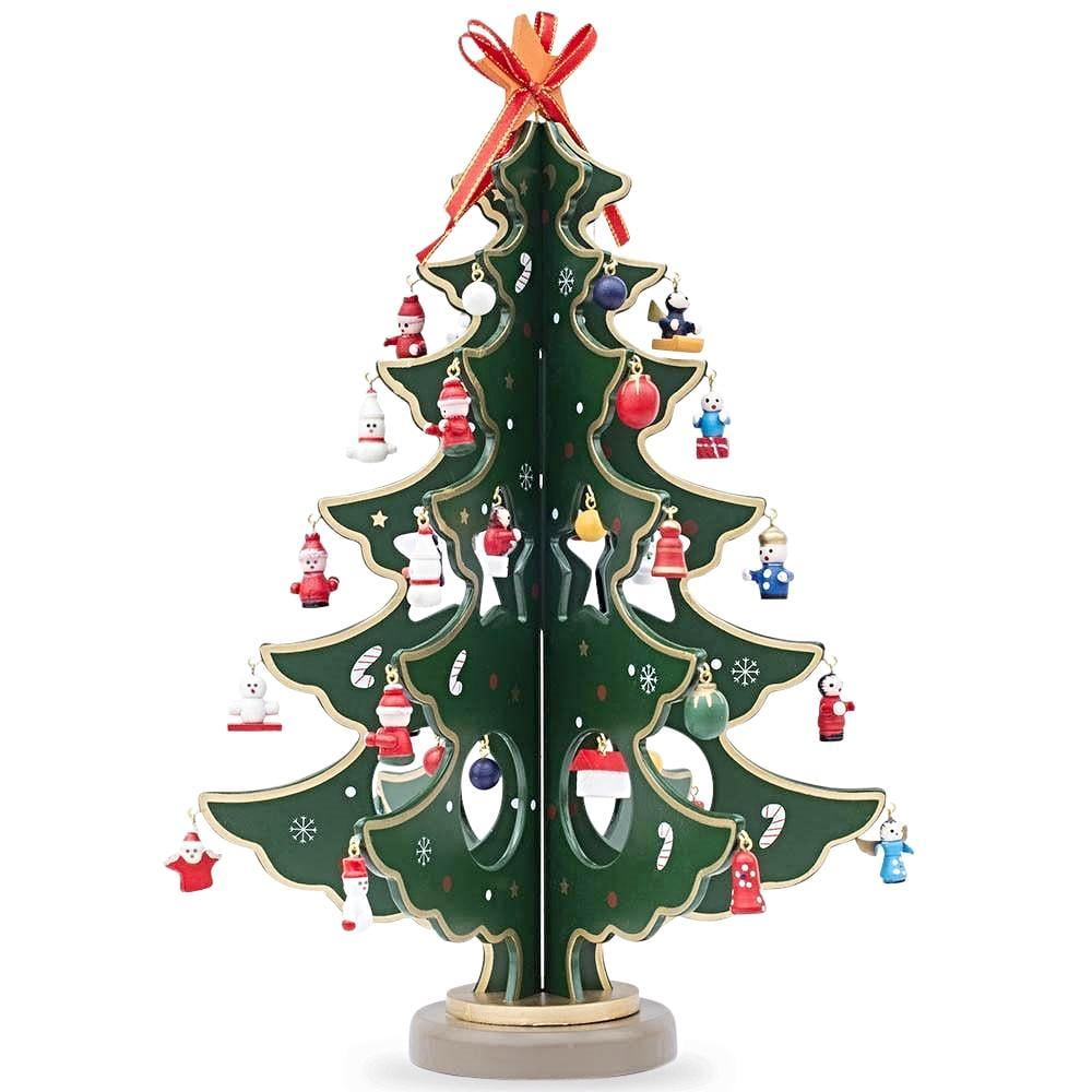 Traditional Wooden Tabletop Christmas Tree Includes 32 German