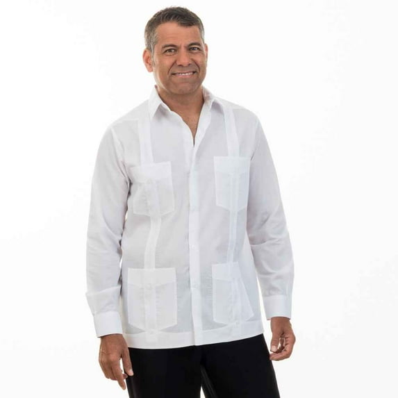 Traditional cotton blend Long Sleeve guayabera shirt. SIZE:S COLOR:WH