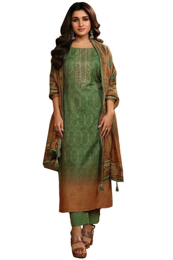 Traditional cotton with embroidery work pant suit formal casual wear women dress