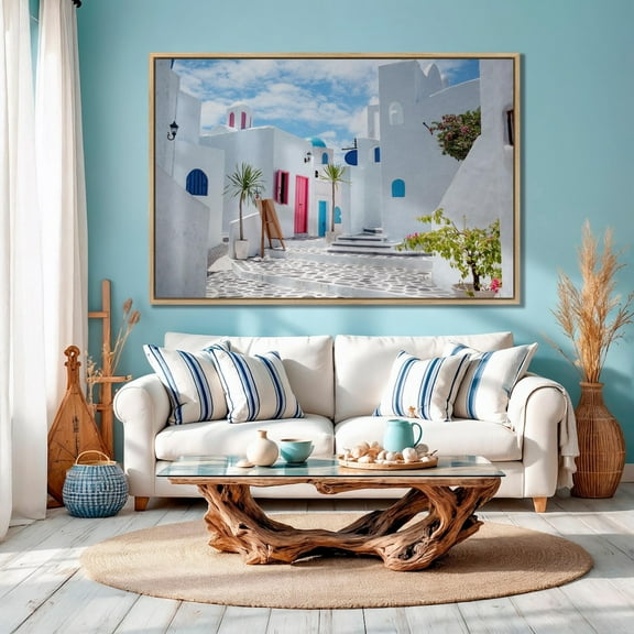 Traditional cycladic Santorini white houses mediterranean aegean Greek Islands Santorini White Houses Wall Art Greek Island Wall Art Poster Decor, Unframed Poster Size 8x12