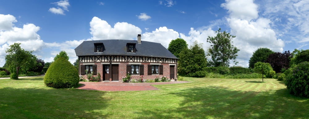 Traditional half-timbered former farmhouse Corneville-sur-Risle Eure Haute-Normandy France Canvas Art - Panoramic Images (36 x 12)