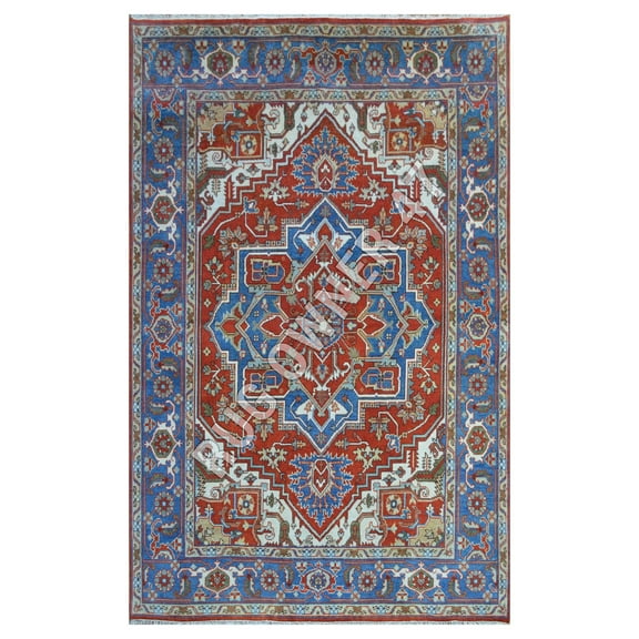 Traditional handmade Elegance Serapi Area Rug 8X10 Rust, Lt Blue, Lt Grey, Ivory, Camel, Wool Hand-Knotted Area Rug