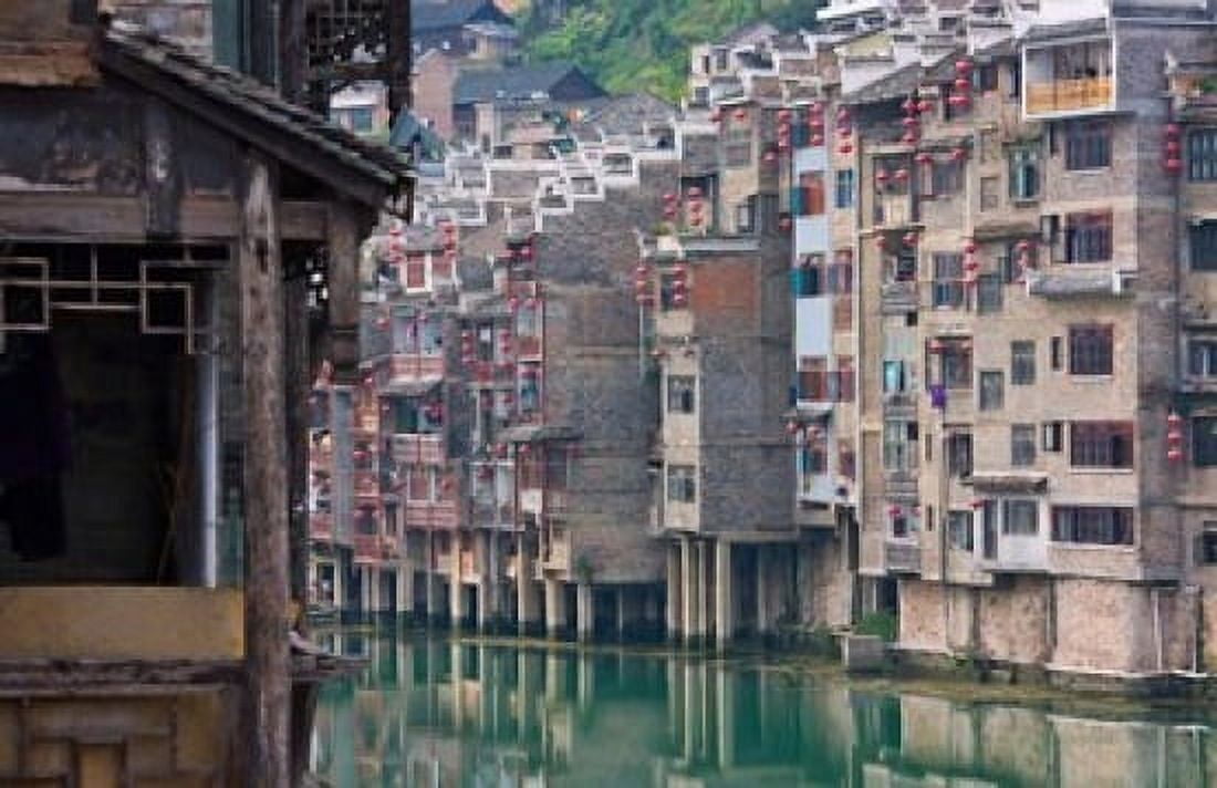 Traditional houses on Wuyang River Zhenyuan Guizhou China Canvas Art - Keren Su DanitaDelimont (38 x 25)