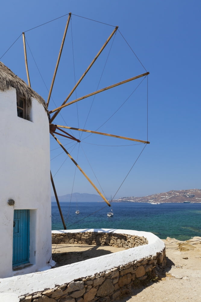 Traditional windmill Chora Mykonos Greece Canvas Art - Terence Waeland Design Pics (24 x 38)