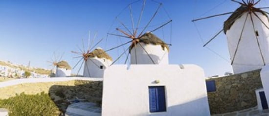 Traditional windmill in a village Mykonos Greece Canvas Art - Panoramic Images (30 x 13)