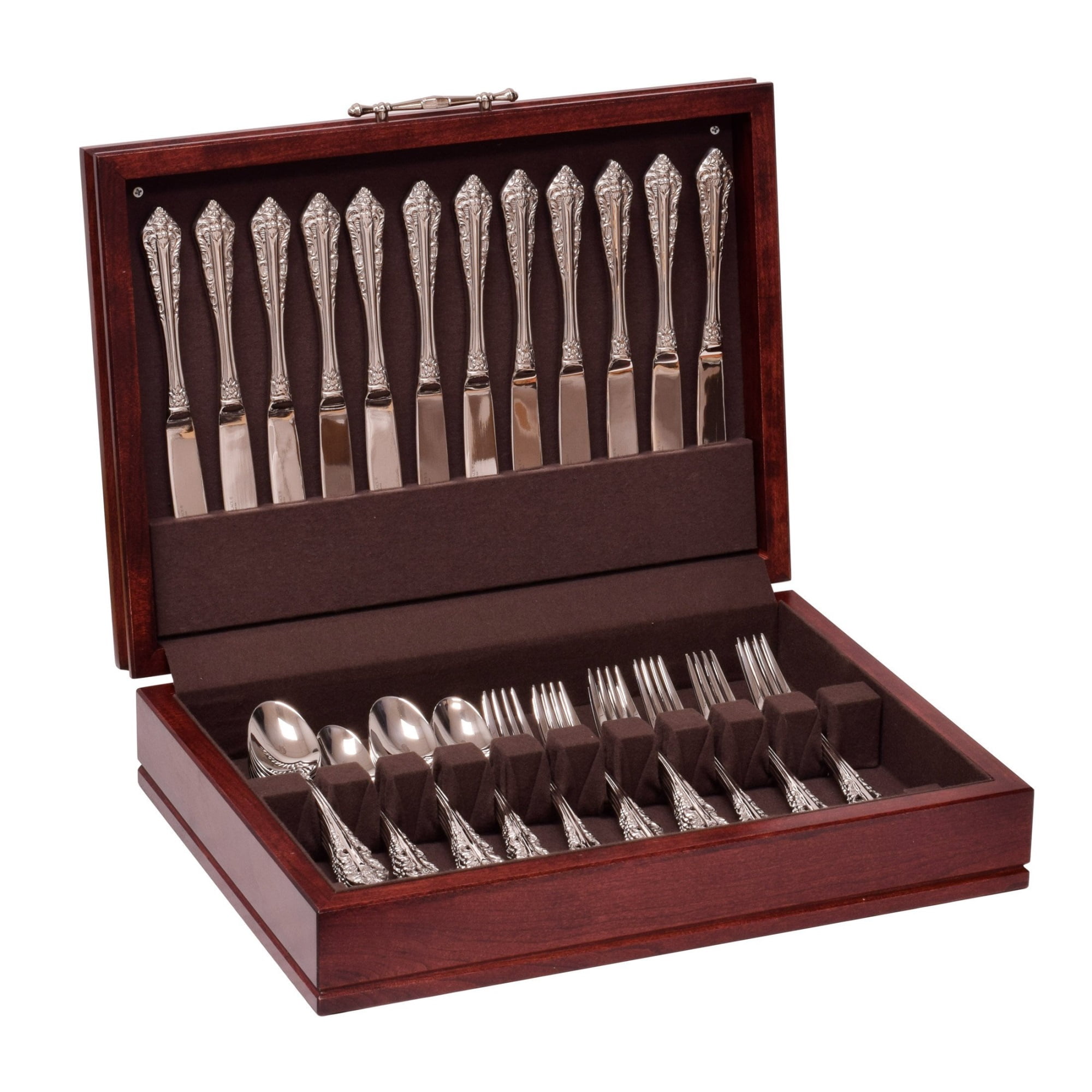 Traditional Solid Cherry Mahogany Flatware Chest with Anti-Tarnish Lining