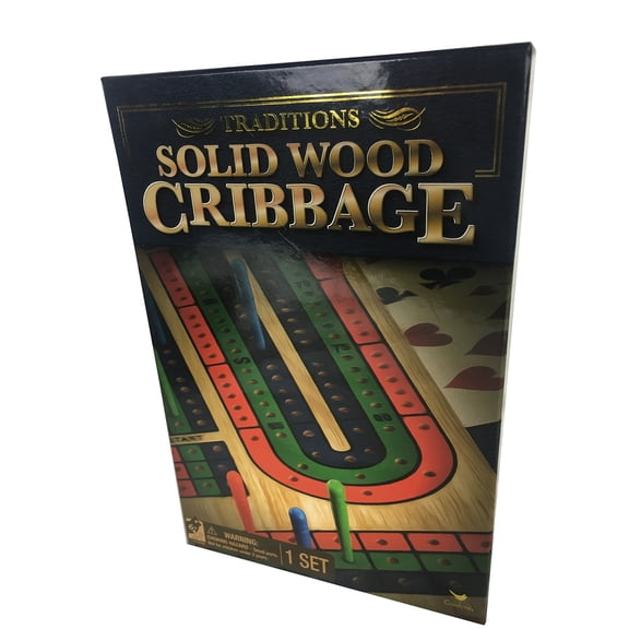 Traditions Solid Wood Cribbage Folding Board with Playing Cards